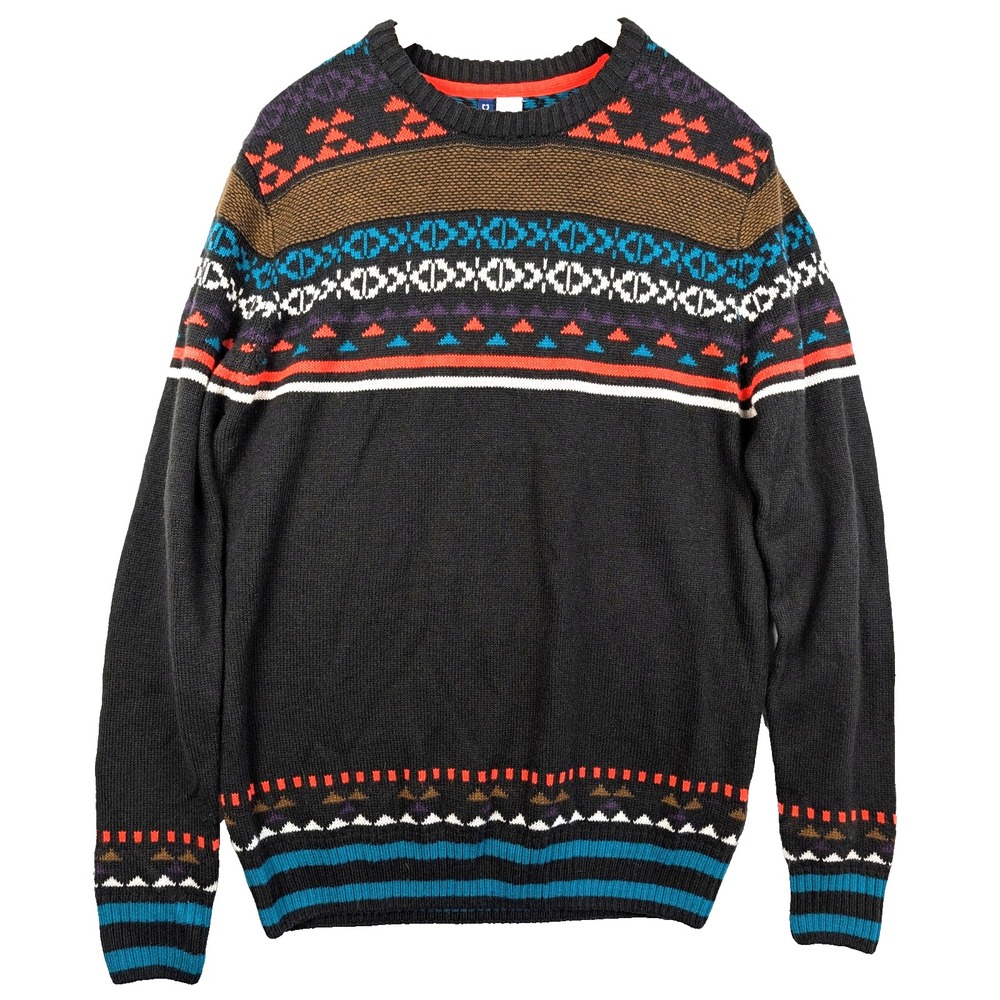 Divided H M Wool Blend Sweater Brown Pullover Geometric Aztec Western
